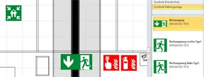 Symbole für Rettungswege und Brandschutz in der Software visTABLE