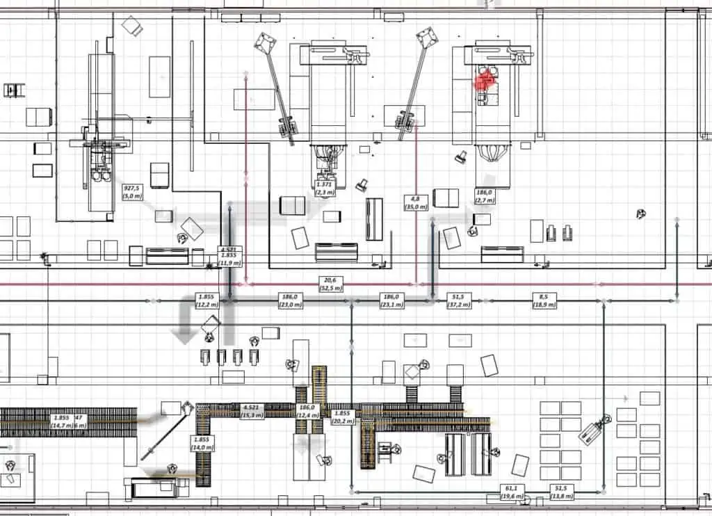 2D-Layout aus Materialflussplanung mit visTABLE bei d&b Audiotechnik