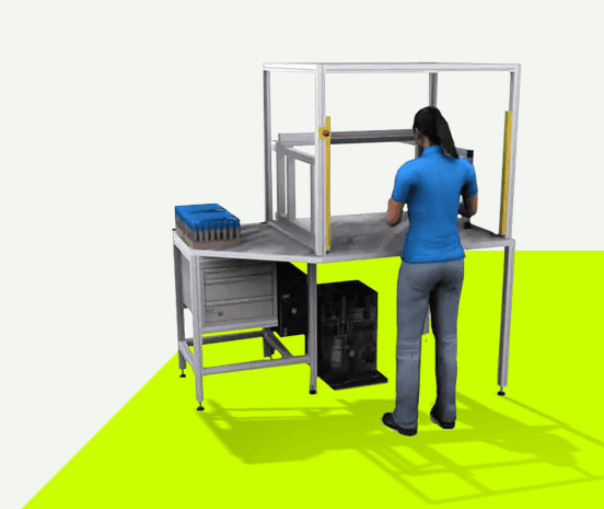 3D-Modell mit Person an Arbeitsstation