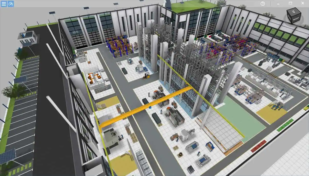 screenshot of a 3d factory in the software visTable