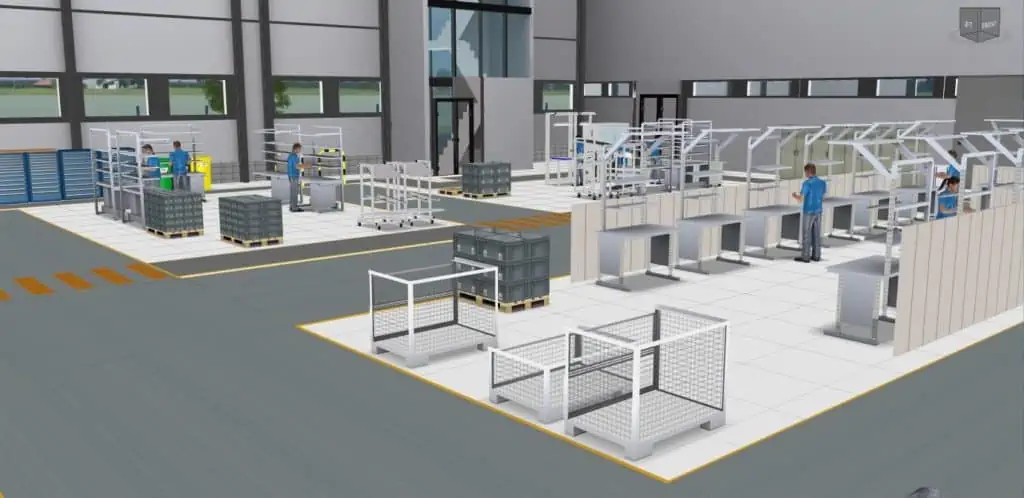 3D view Assembly in a factory layout in the visTABLE®touch software