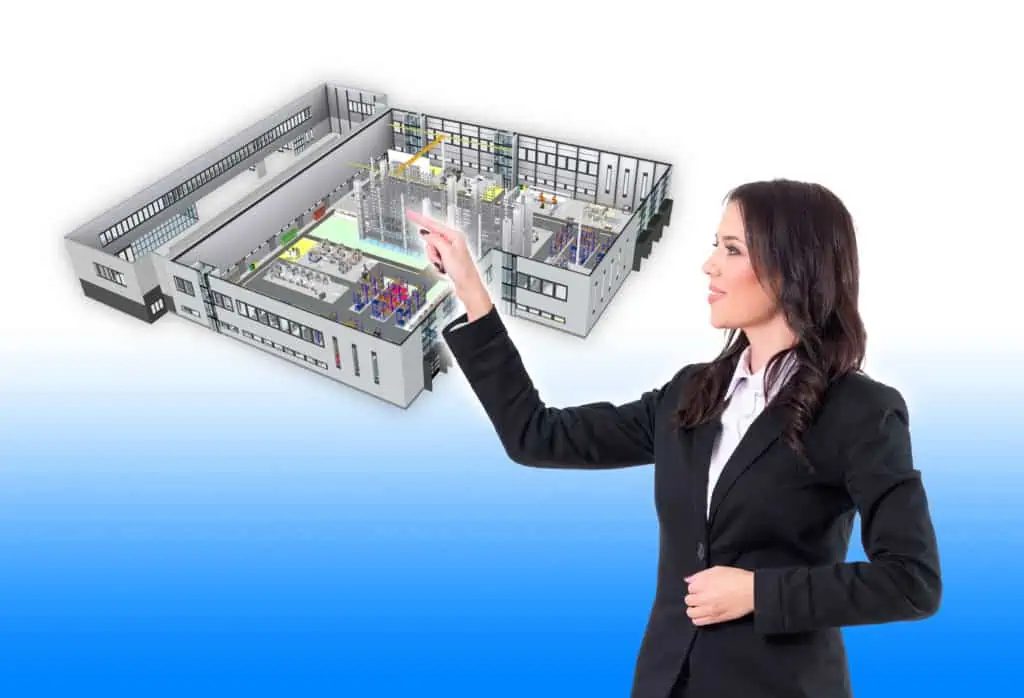 3D-Visualisierung Fabrik in Präsentation durch Planerin