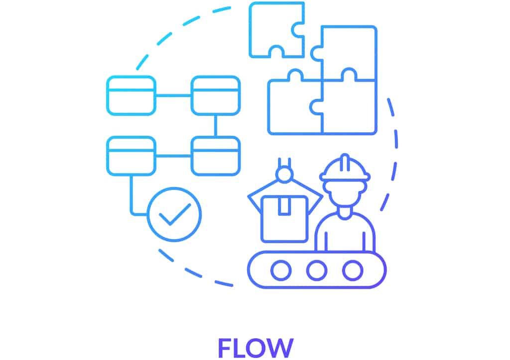 Flow blue gradient icon. Production chain. Machine industry. Lean manufacturing key principle abstract idea thin line illustration. Isolated outline drawing. Myriad Pro-Bold font used