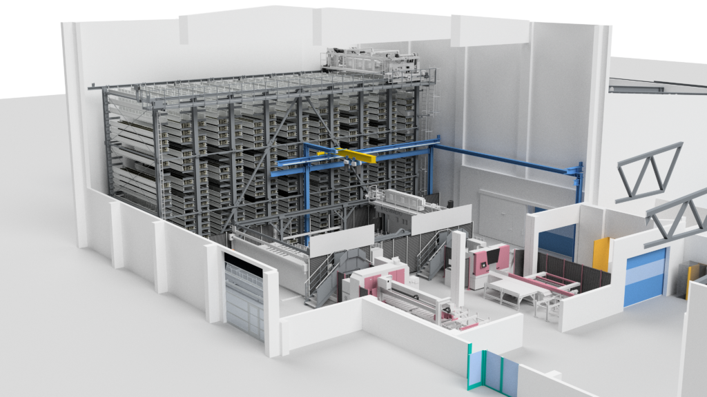 Sawing center with automated long-goods storage in the digital 3D factory model of NETZSCH