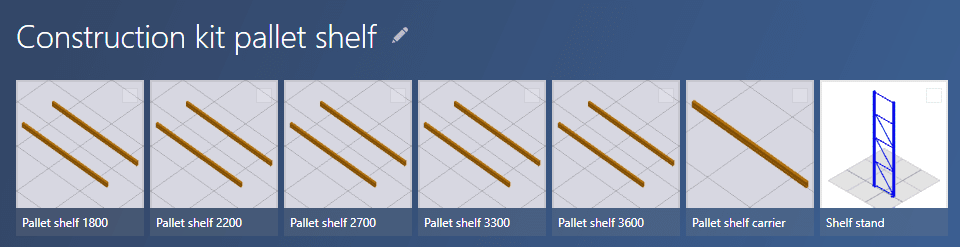 Quite simple kit for pallet shelfs consists of spars and stands.