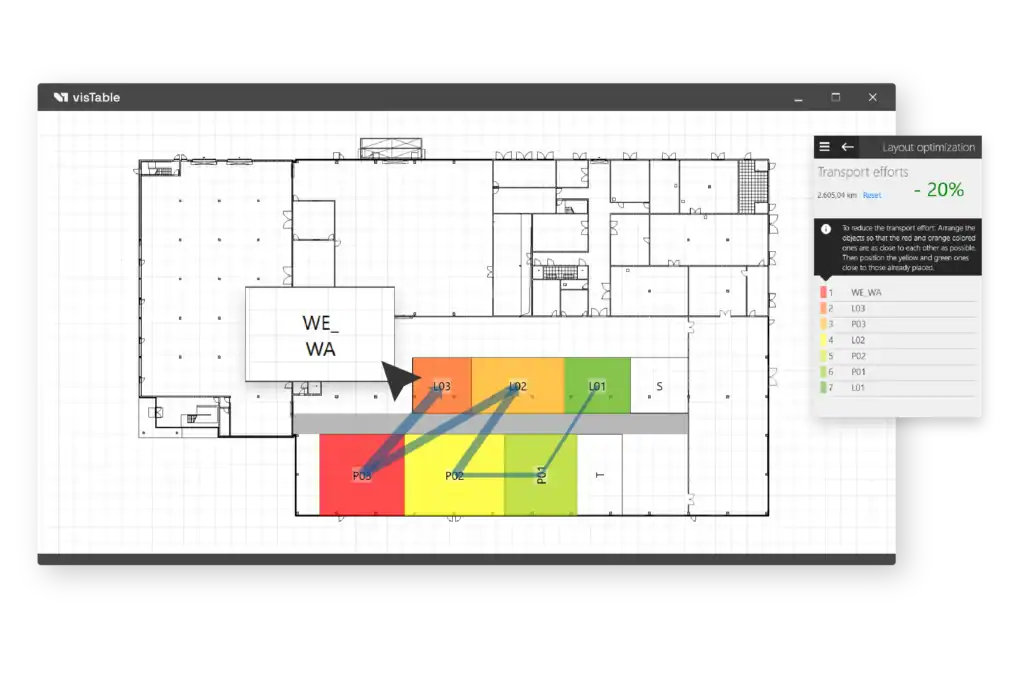 Software für Fabrikplanung visualisiert die optimale Anordnung für das Fabriklayout
