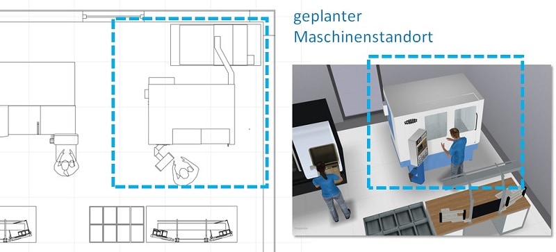 Die Aufstellung der Schleifmaschine schien optimal. Der Platz war gut ausgenutzt.