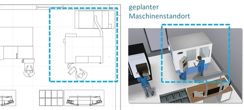 Die Aufstellung der Schleifmaschine schien optimal. Der Platz war gut ausgenutzt.