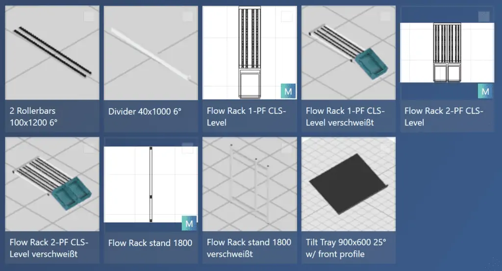 Model library of flow racks of the company HelloFresh in the software visTABLE®touch