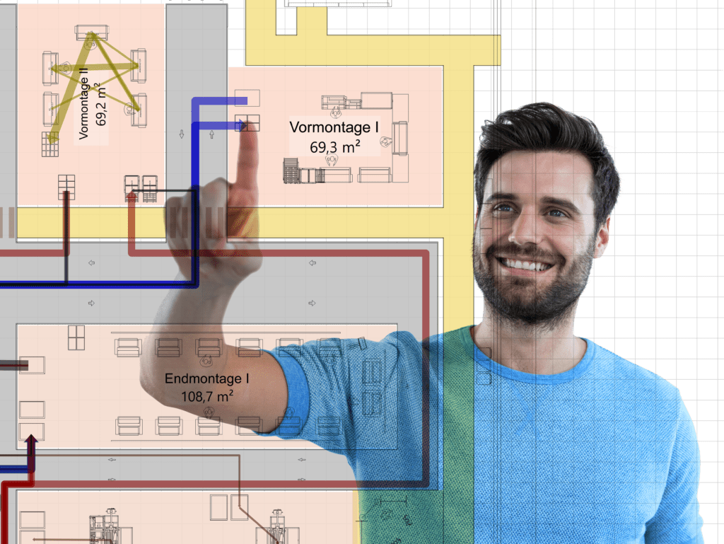 A team member uses touch hardware for factory design to do his job effectively.