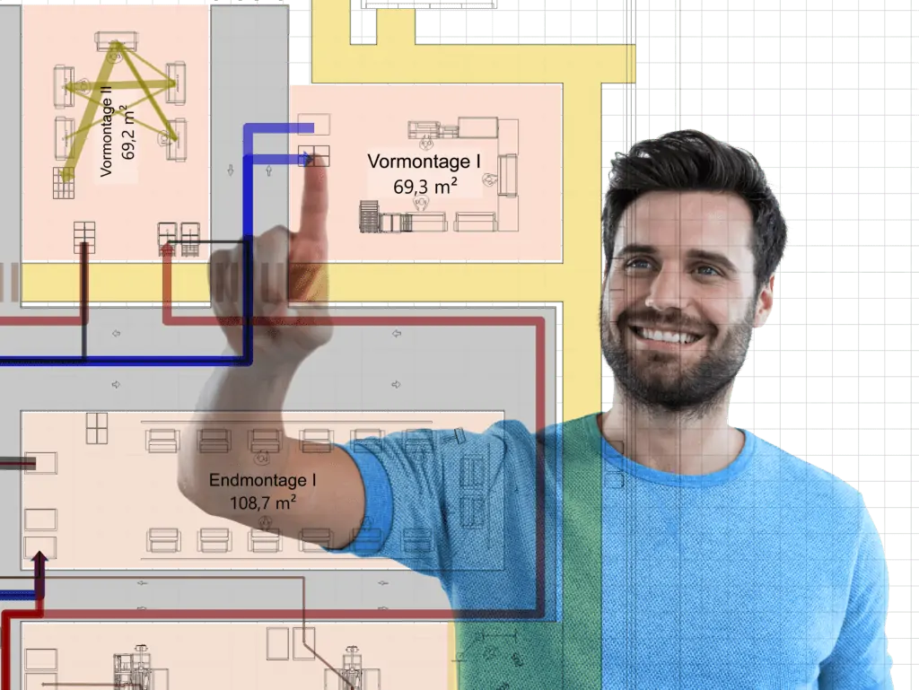 A team member uses touch hardware for factory design to do his job effectively.