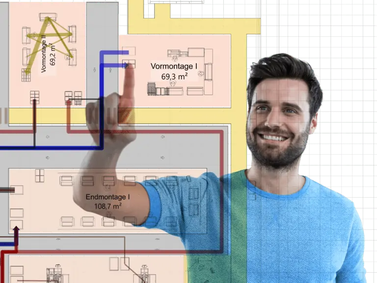 zufriedener Planer nutzt einfach zu bedienendes Planungswerkzeug visTABLE