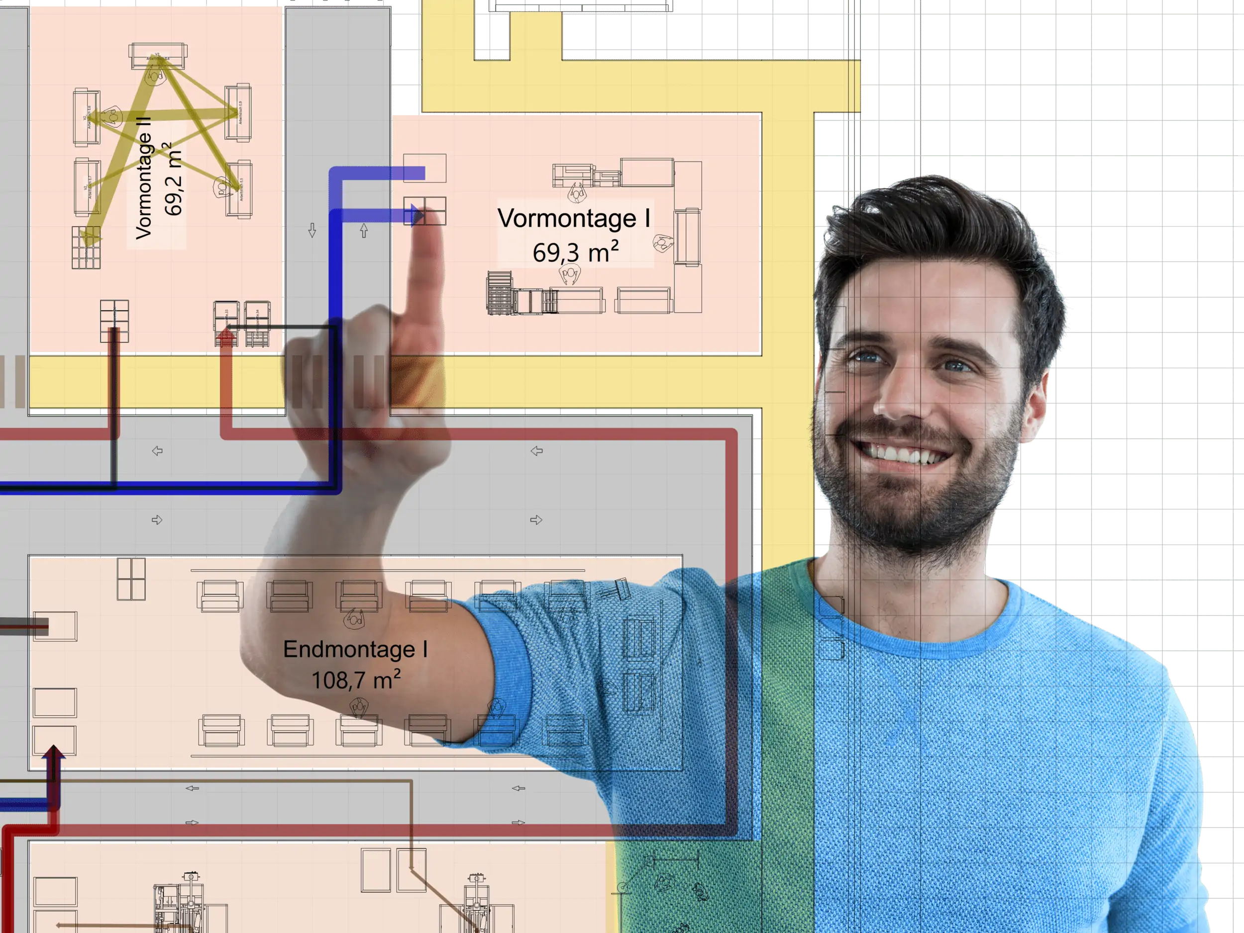 zufriedener Planer nutzt einfach zu bedienendes Planungswerkzeug visTABLE