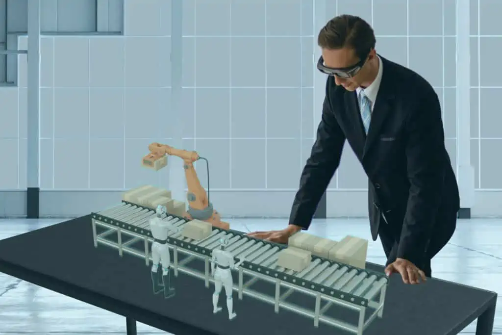 Simulation assistée par réalité augmentée d'une ligne de robots partiellement automatisée dans une usine