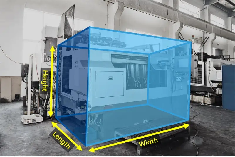 Block dimensions of a piece of equipment