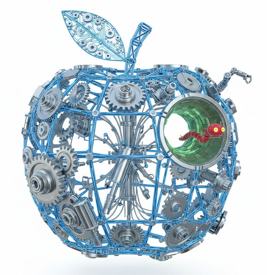 Illustration der Metapher "da ist der Wurm drin" bezogen auf die Zusammenarbeit zwischen Ausrüstungshersteller und Fabrikbetreiber in Bezug auf verwendete und zu komplexe 3D-CAD-Produktdaten