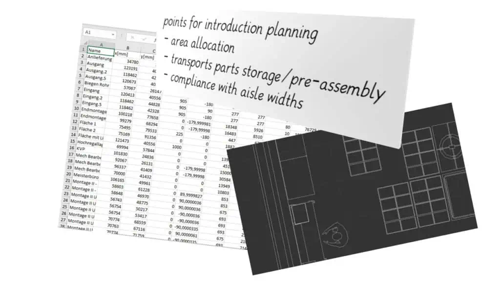 Planning data - tables, CAD drawing, key points for presentation