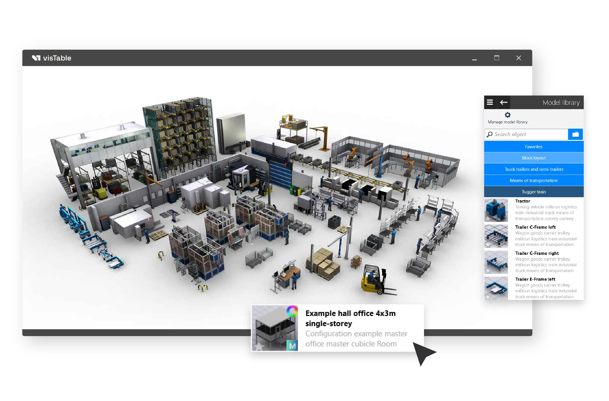 3d factory in visTable with the model library displayed