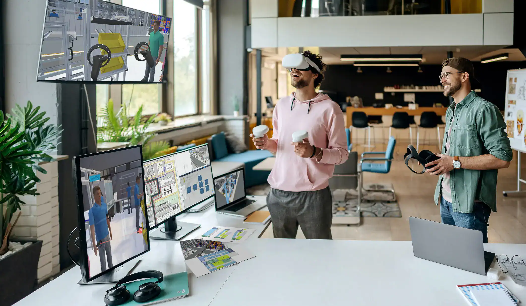 2 men are testing the vr function in visTable