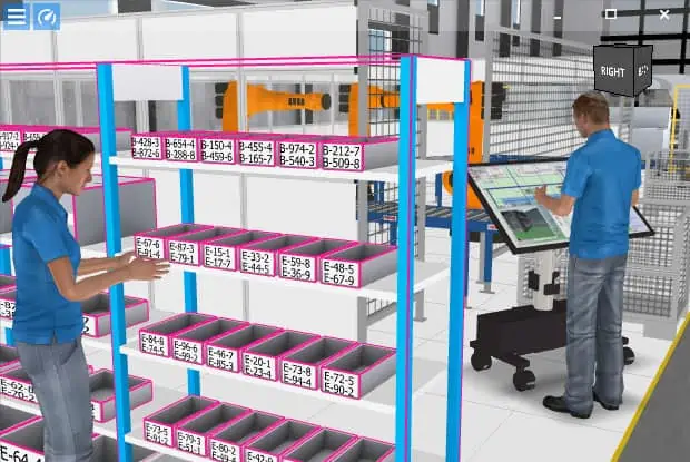 Production data (material ids) linked to digital factory layout.