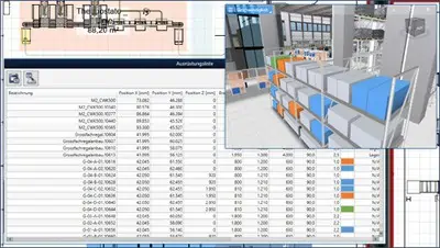 Ausrüstungsliste und Regalspiegel in der Software visTABLE®touch