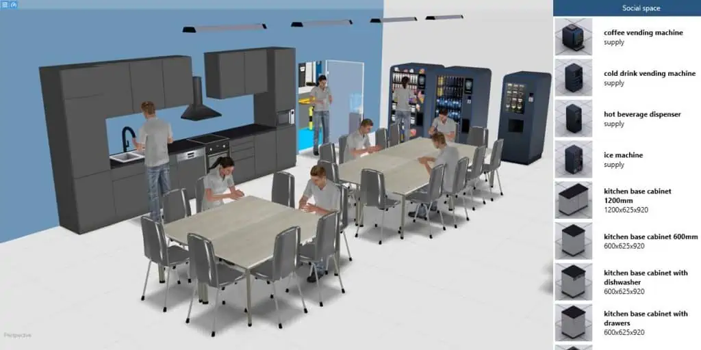 3D visualization break room in layout planning with visTABLE