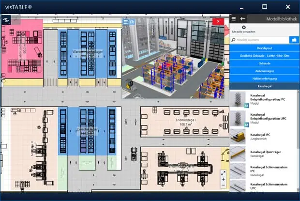 Intuitive Benutzeroberfläche der Fabrikplanungssoftware visTABLE®