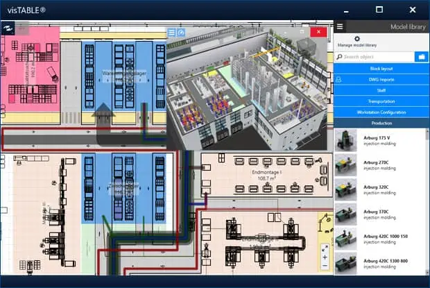 Intuitive user interface of the visTABLE® factory planning software