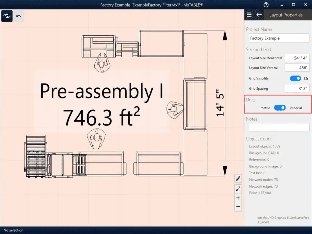 Screenshot Layout Properties: switch metric to imperial