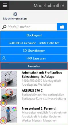 Screenshot Modellbibliothek Favoriten