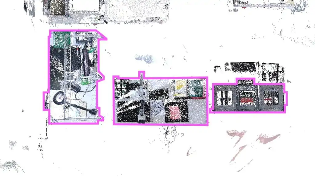 reconstruction of set-up areas or floor plans of equipment in 2D