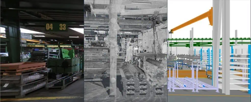 Series of images for the digitization of a production area at Maschinenfabrik Bernard Krone GmbH & Co. KG using laser scanning by Bross Consulting Engineers GmbH