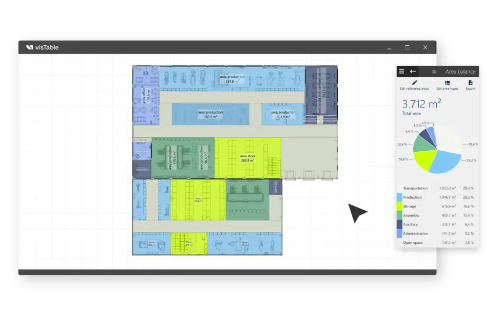 Optimization of a factory layout according to space usage in the visTable® software