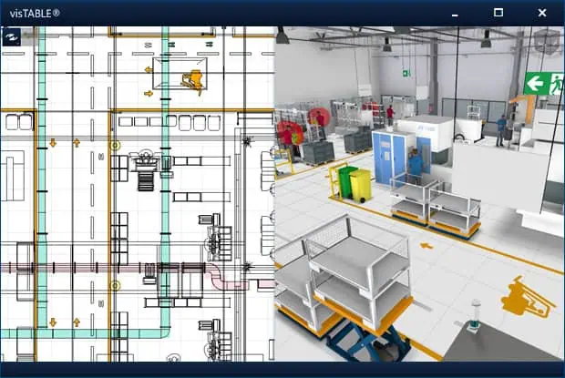 Screenshot Produktionslayout in 2D und 3D