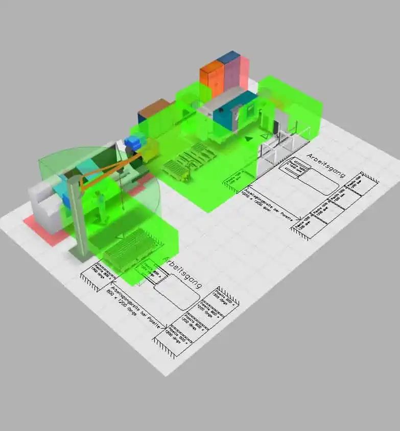 Example of a machining group, 3D representation of the space utilization