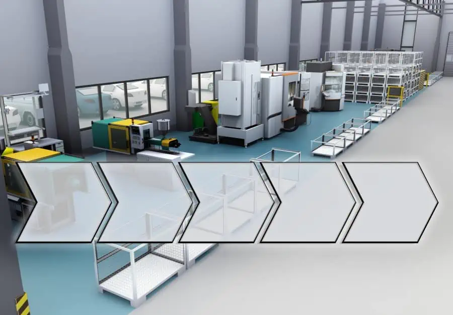 illustration of a manufacturing engineering process in a factory