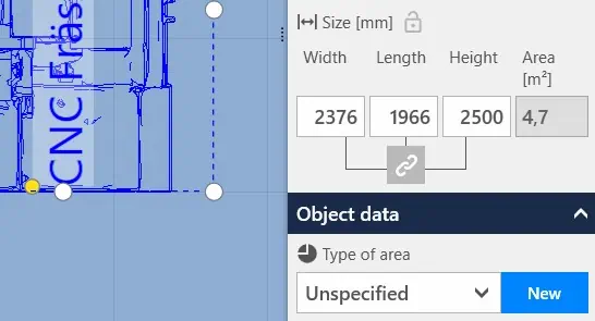 Dimensions of a 3D model in visTABLE®
