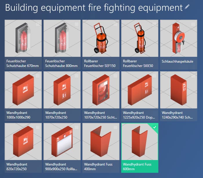 Catalog Building Equipment Fire Extinguishing Systems in the ObjectManager of the software visTABLE®touch