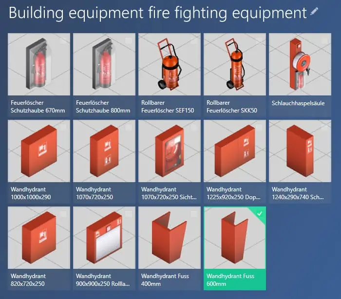 Catalog Building Equipment Fire Extinguishing Systems in the ObjectManager of the software visTABLE®touch