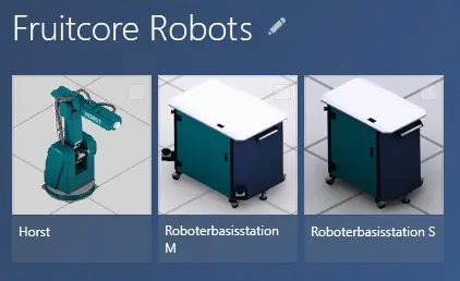 Fruitcore robots catalog model library extension in visTABLE®touch 3.0