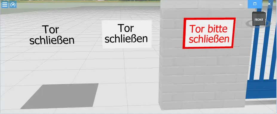 Visuelle Kommunikation einer Beschilderung mit Blöcken und Textfeldern in 3D mit visTABLE