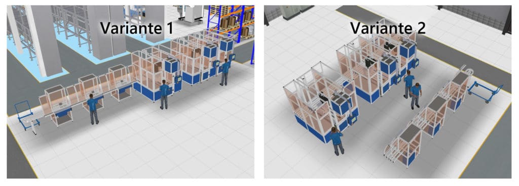 3D-Layoutvarianten einer Montagelinie in visTABLE®touch zur Nutzwertanalyse 