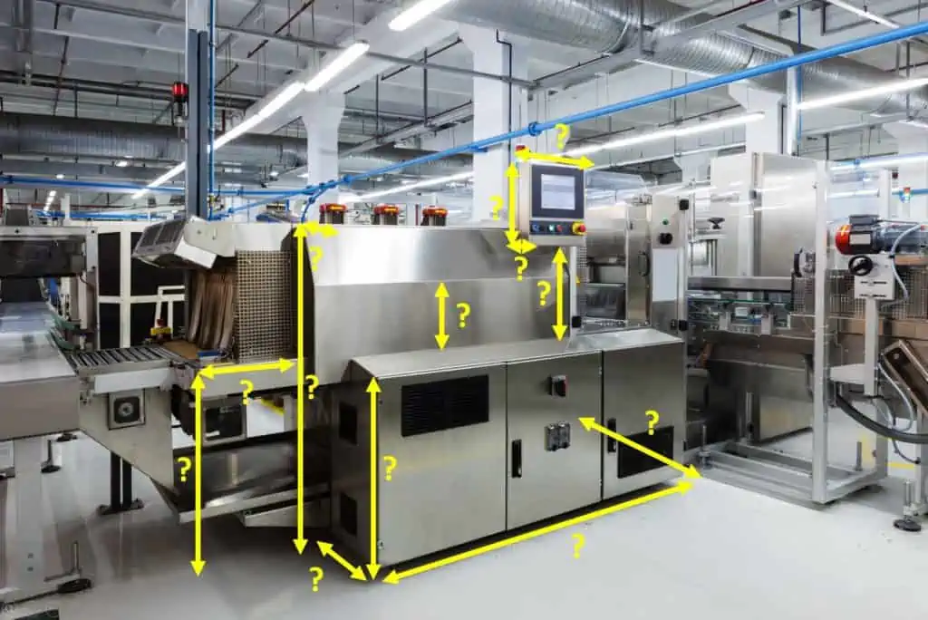 Example of dimensioning in photo of a machine in the factory