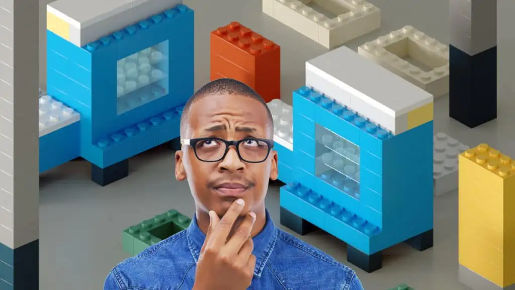 Illustration mit einer Lego-Szene, Planer überlegt 3D-Modelle selbst zu erstellen