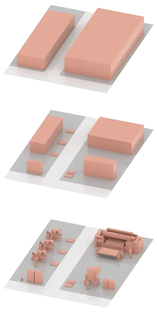 The 3D fine layout (also detailed layout) of a manufacturing area