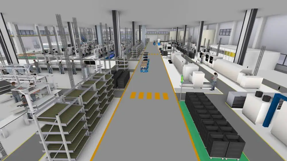 3D layout in visTABLE®, example of main logistics route with AGV in two-way traffic (source: SAMSON AG)