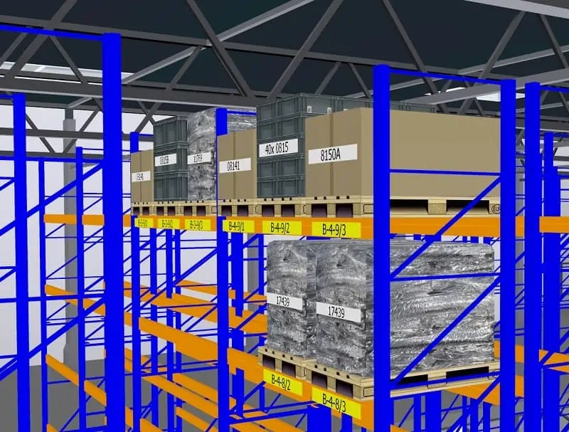 Realistic impression during virtual passage in the pallet shelf