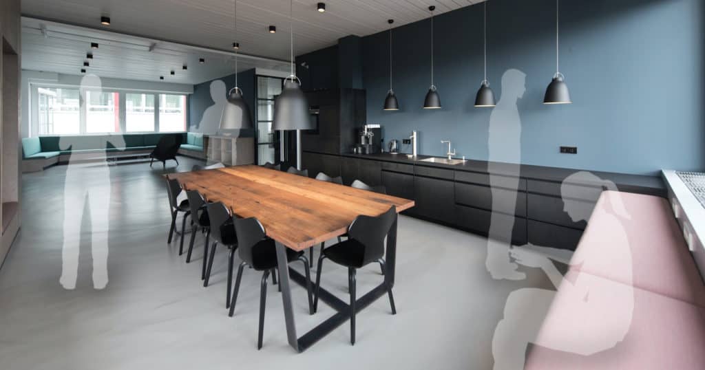 example of social space break room for employees in a manufacturing company