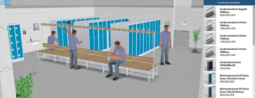 3D-Modellkatalog Sozialräume Umkleide in visTABLE®touch