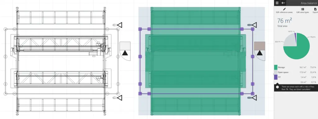 area balance with a STOPA long goods storage in the software visTABLE®